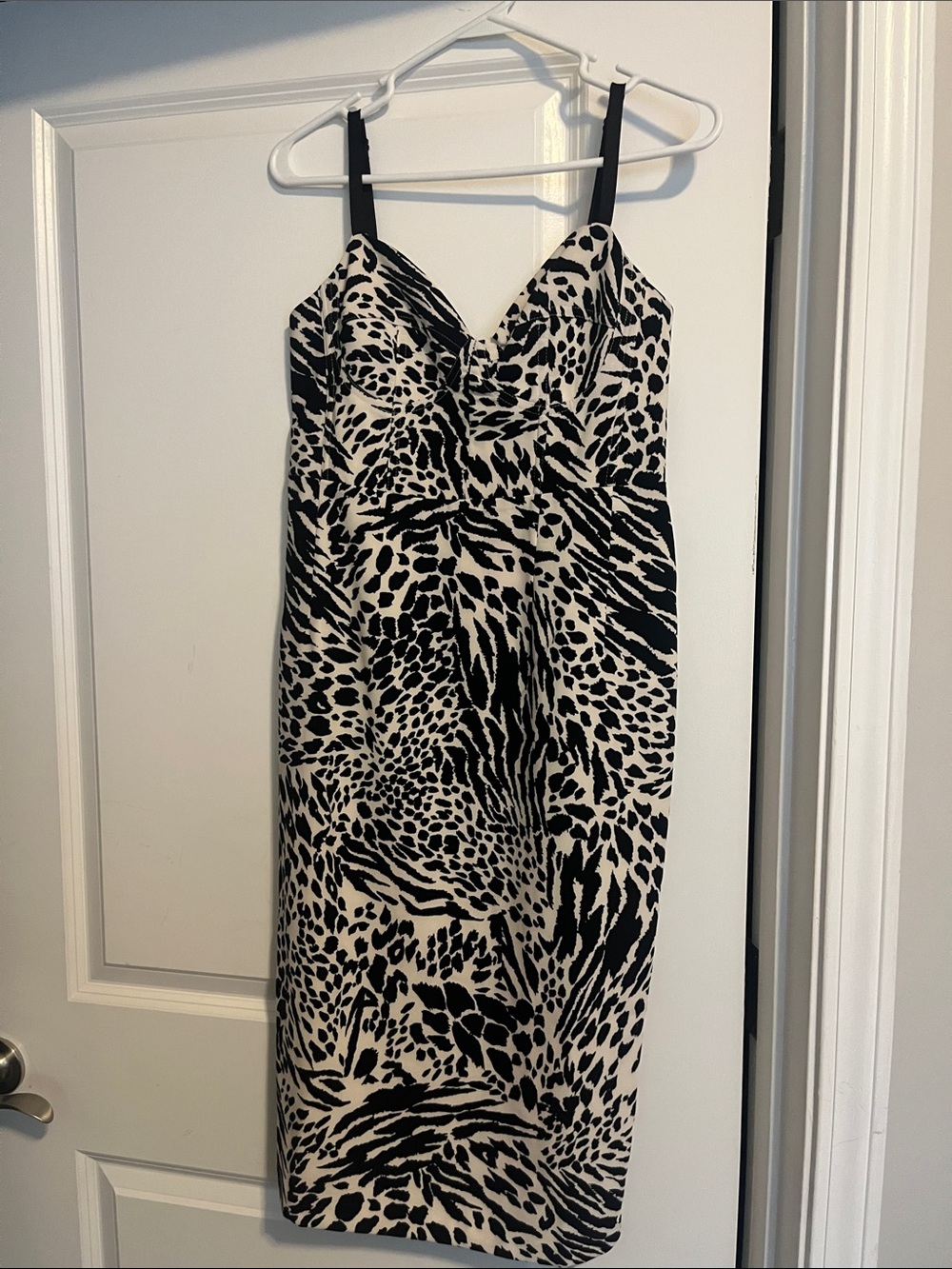Black & White Animal-Print Midi Slip Dress